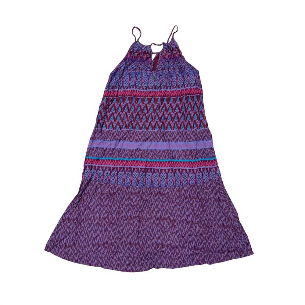 Prana Nari Dress Black Cherry Laurel Purple Ikat Halter Women Medium M Beachy - Picture 4 of 10